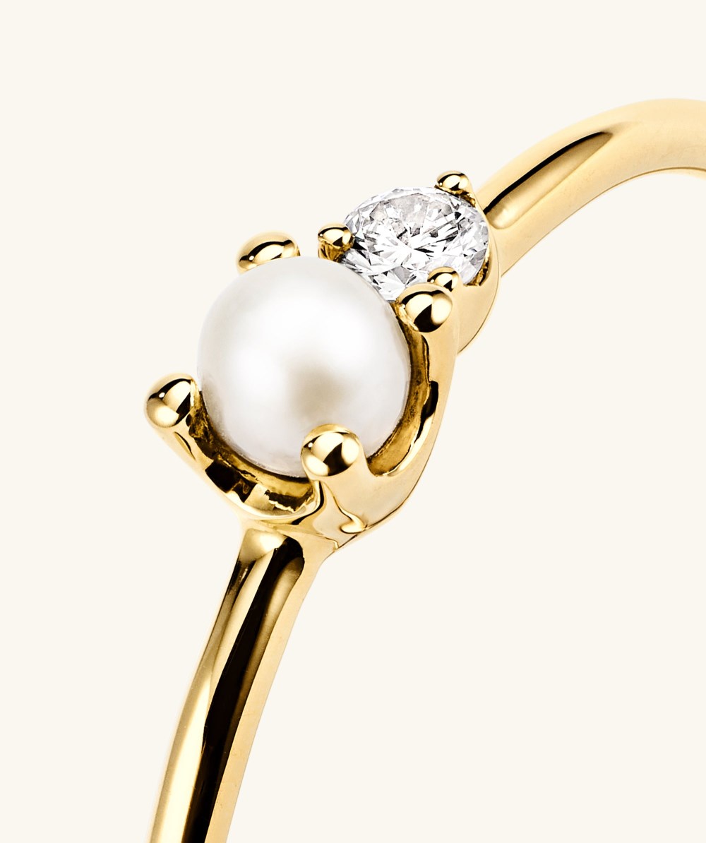 Mejuri Pearl and Diamond Stacker Ring - 14k Yellow Gold