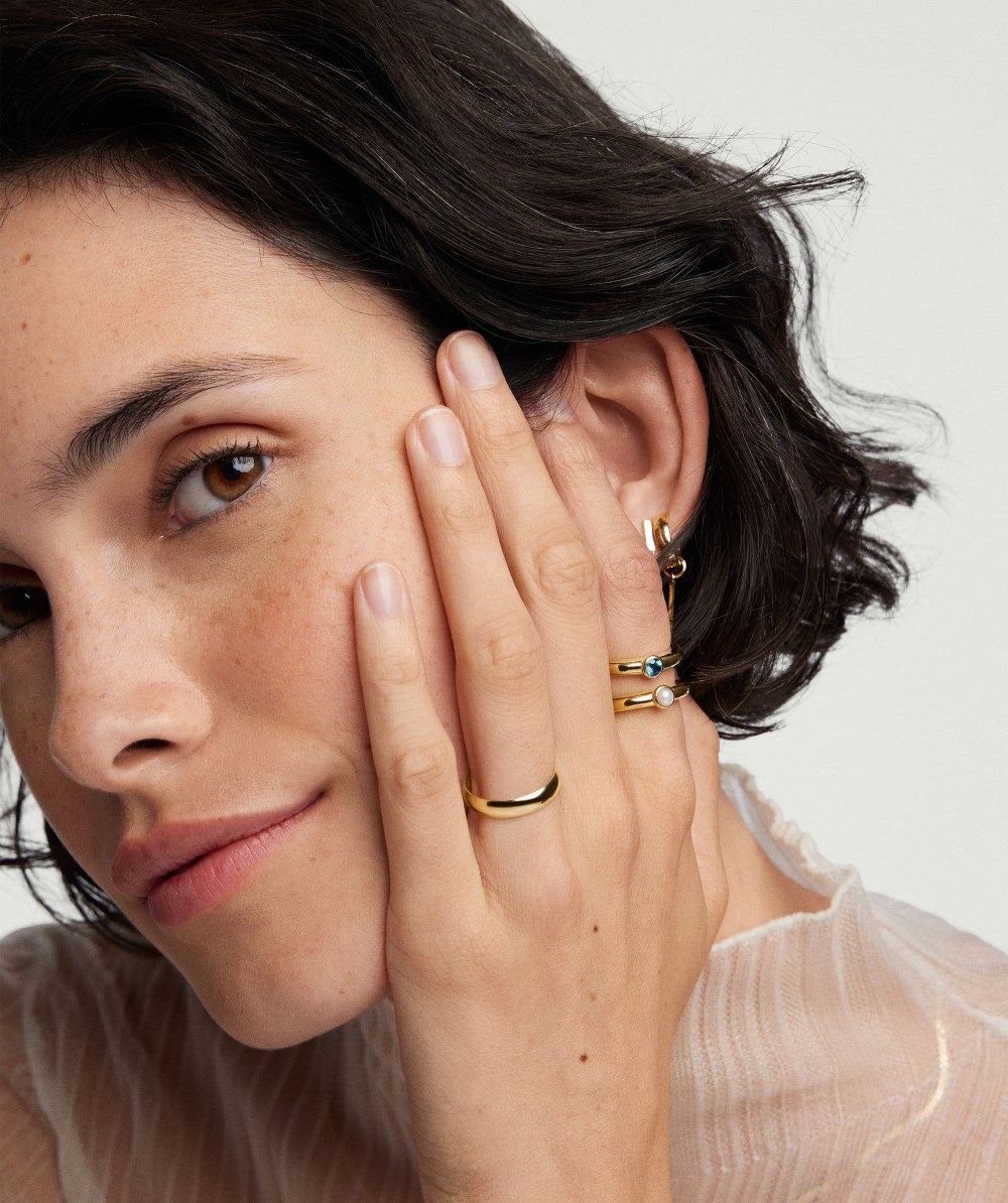 Mejuri Round Gemstone Stacker Ring - Gold Vermeil