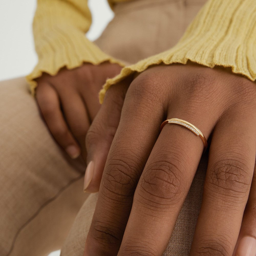 Mejuri Pavé Diamond Bar Stacker Ring - 14k Yellow Gold