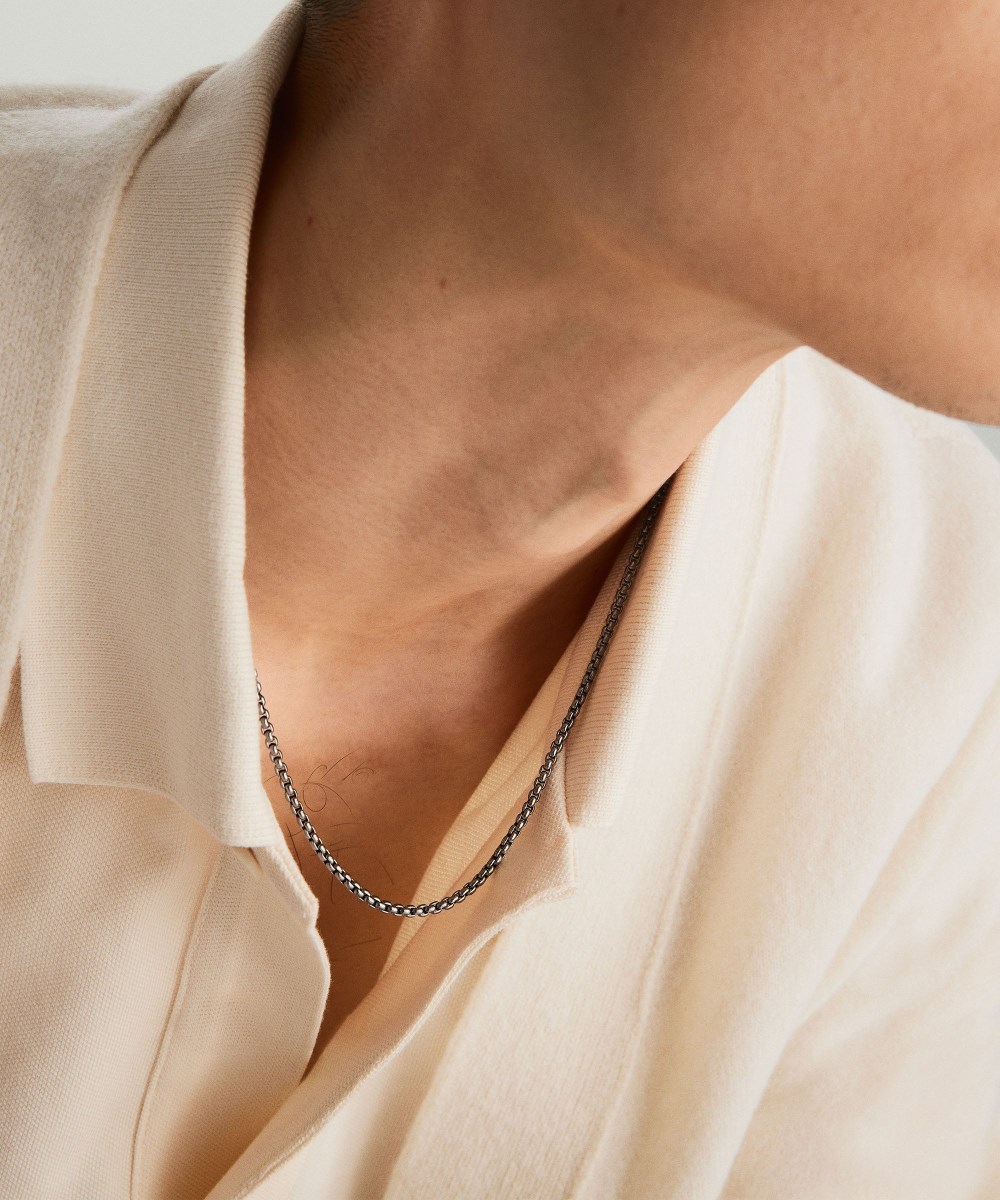 Mejuri Round Box Chain Necklace - Titanium