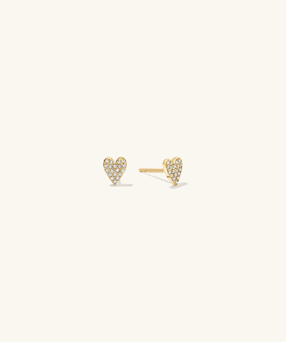 Mejuri Mini Heart Pavé Diamond Stud Earrings - 14k Yellow Gold