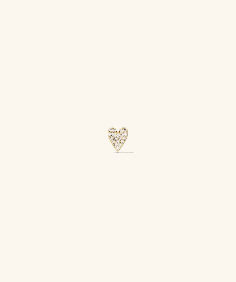 Mejuri Piercing Studio - Pavé Diamond Heart Flat Back Stud - 14k Yellow Gold