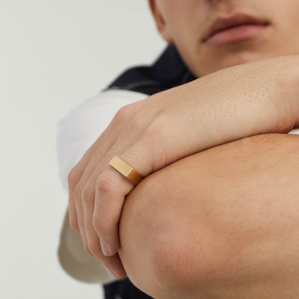 Mejuri Slim Rectangular Signet Ring - Brushed Gold