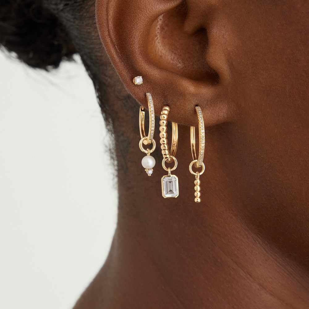 Mejuri Single Emerald Cut Gemstone Hoop Charm - 14k Yellow Gold