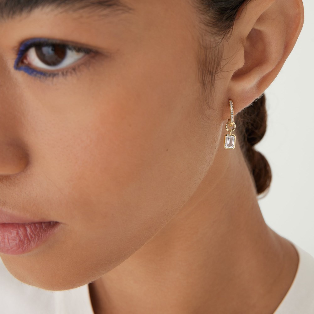 Mejuri Single Emerald Cut Gemstone Hoop Charm - 14k Yellow Gold