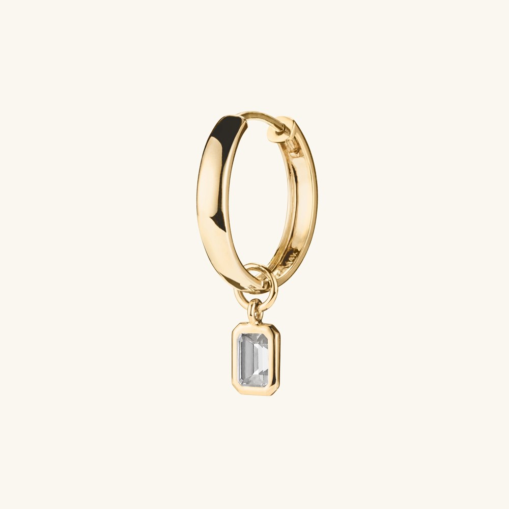 Mejuri Single Emerald Cut Gemstone Hoop Charm - 14k Yellow Gold