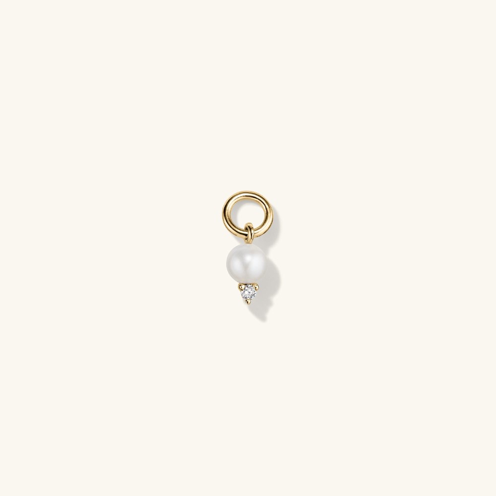 Mejuri Single Diamond and Pearl Hoop Charm - 14k Yellow Gold
