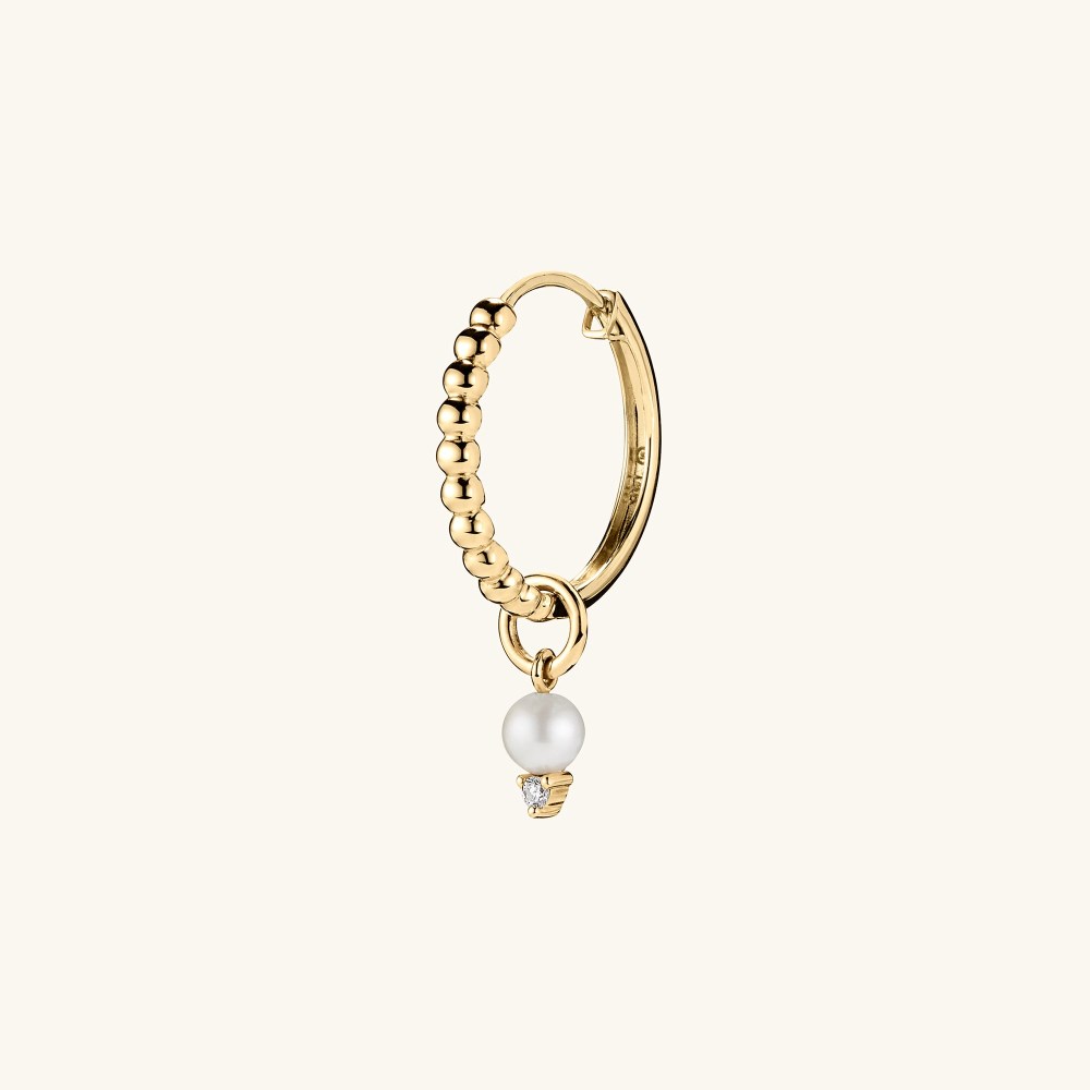 Mejuri Single Diamond and Pearl Hoop Charm - 14k Yellow Gold