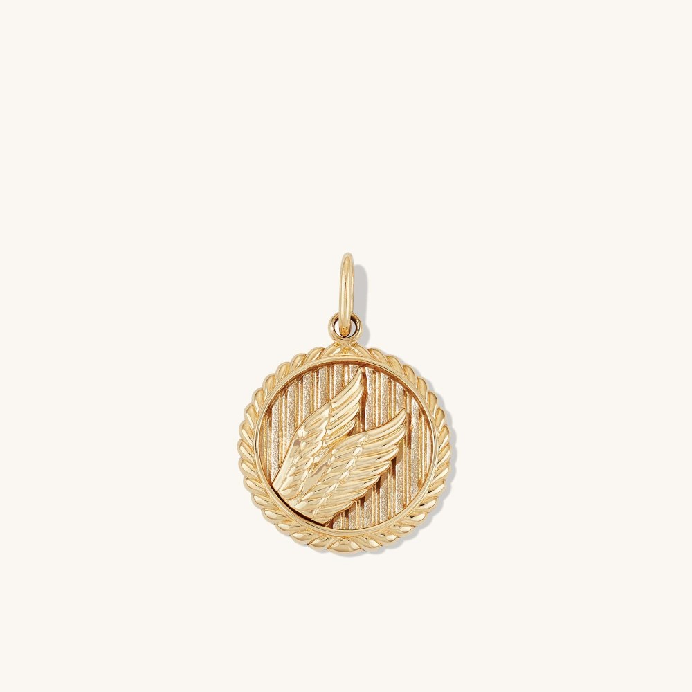 Mejuri Victory: Winged Coin Charm Pendant - 14k Yellow Gold