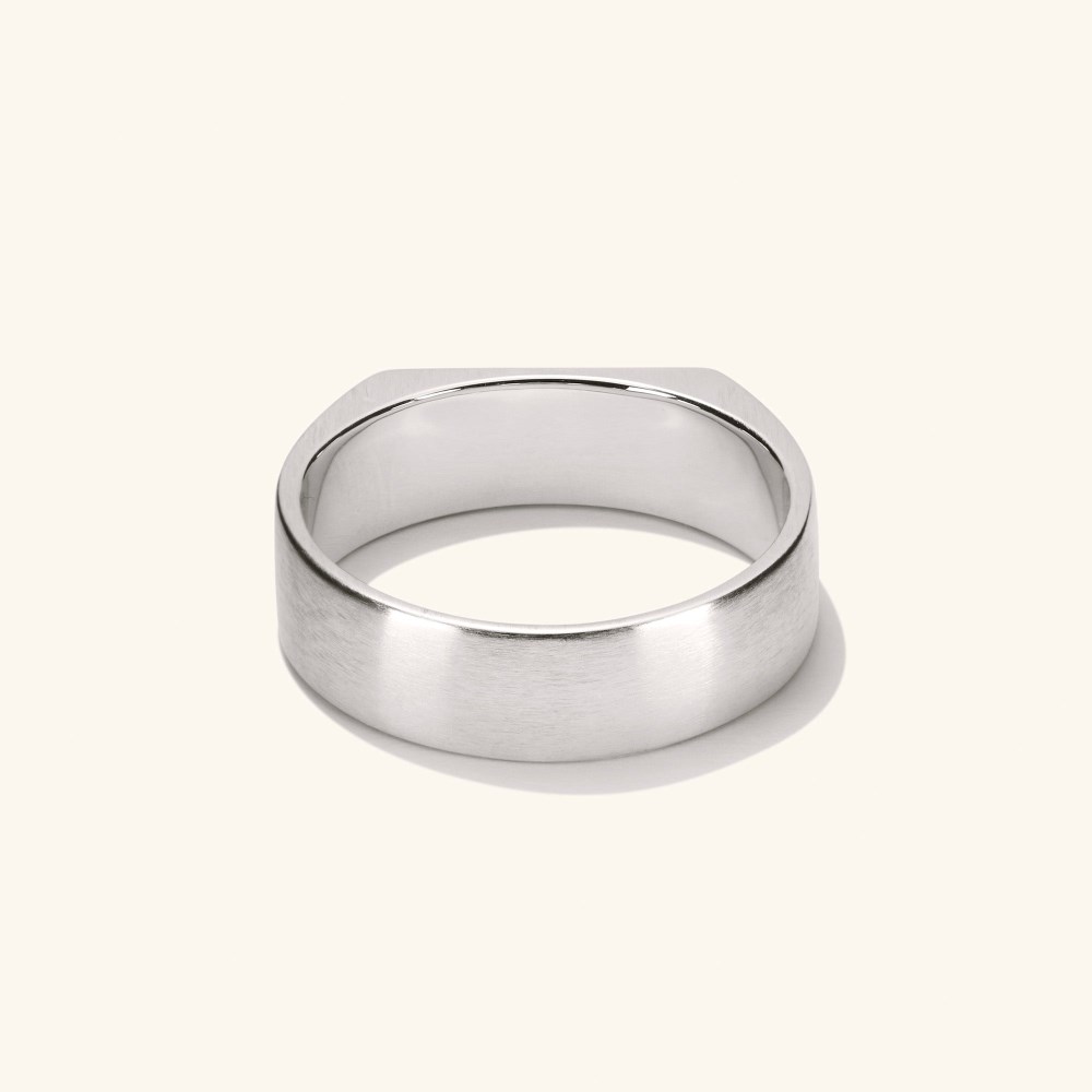 Mejuri Slim Rectangular Signet Ring - Brushed Sterling Silver
