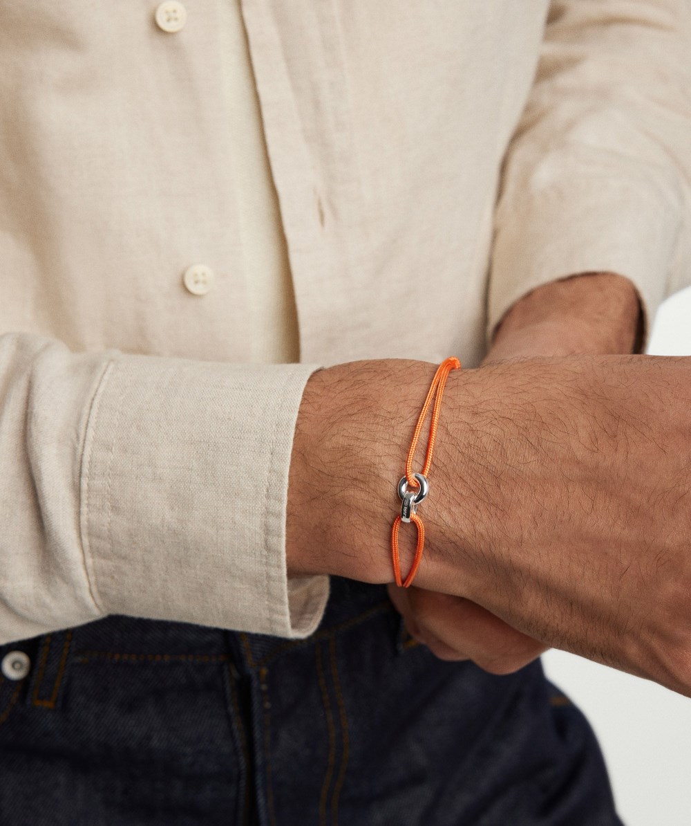 Mejuri Linked Cord Bracelet - Sterling Silver, Orange Cord