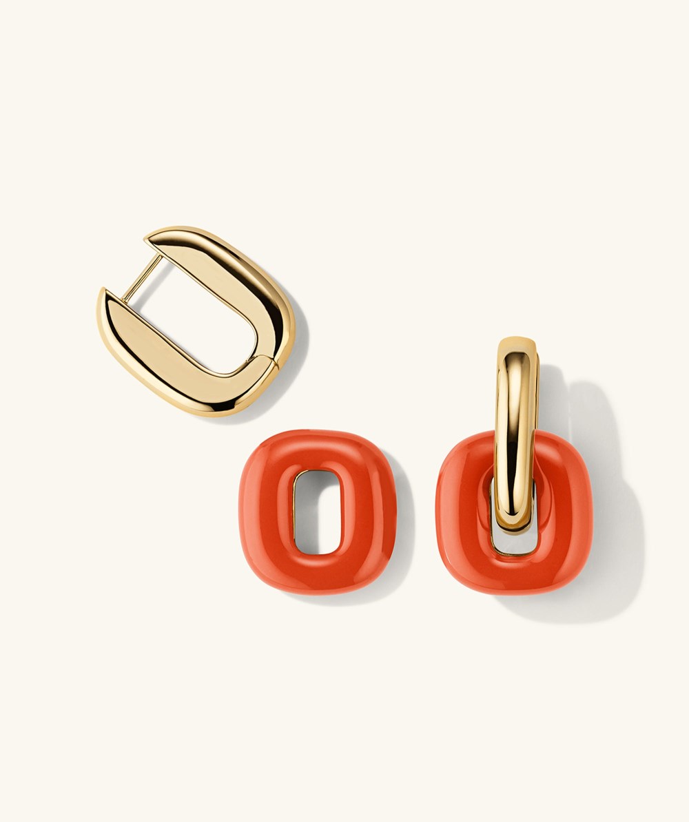 Mejuri Stevie Hoops - Gold Vermeil, Red Enamel