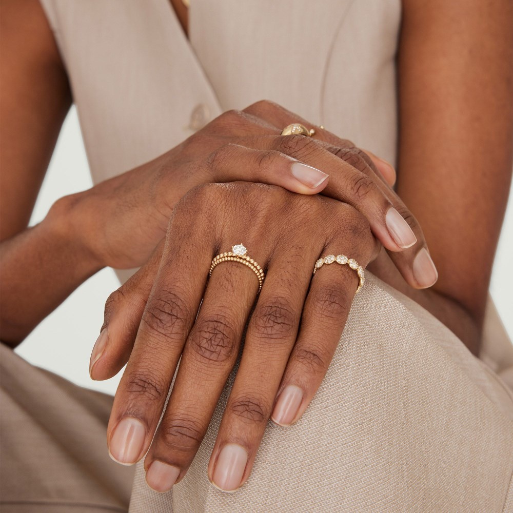 Mejuri Round Diamond Bold Beaded Ring - 14k Yellow Gold