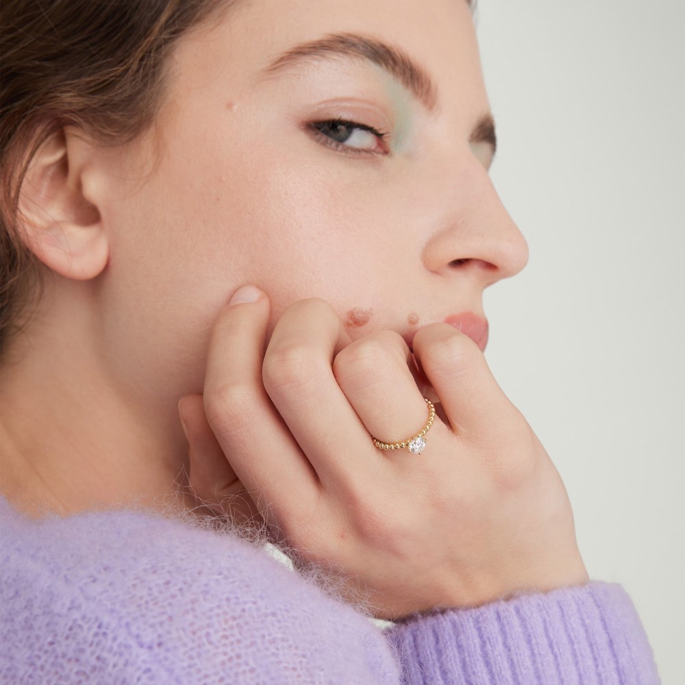 Mejuri Round Diamond Bold Beaded Ring - 14k Yellow Gold