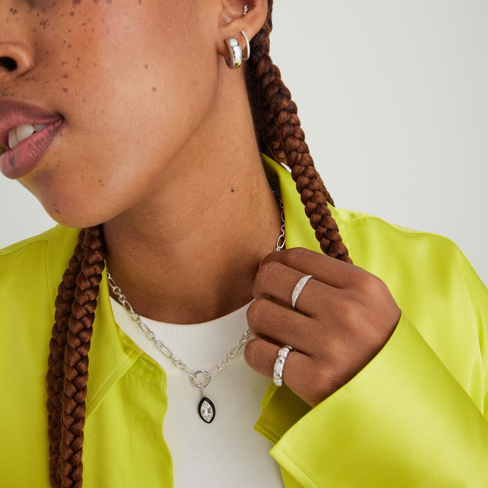 Mejuri Mosaic Enamel Marquise Pendant - Sterling Silver, Black Enamel