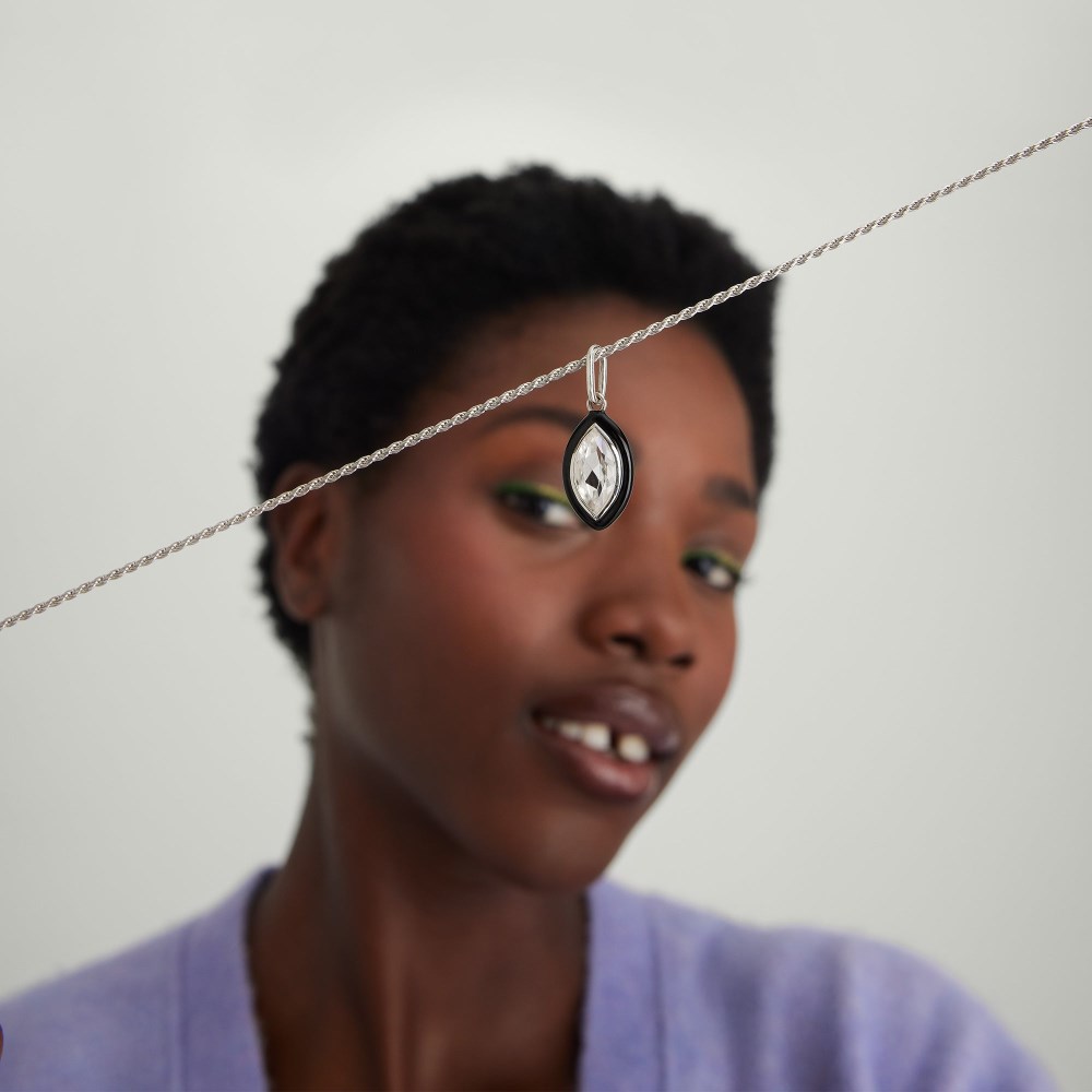 Mejuri Mosaic Enamel Marquise Pendant - Sterling Silver, Black Enamel