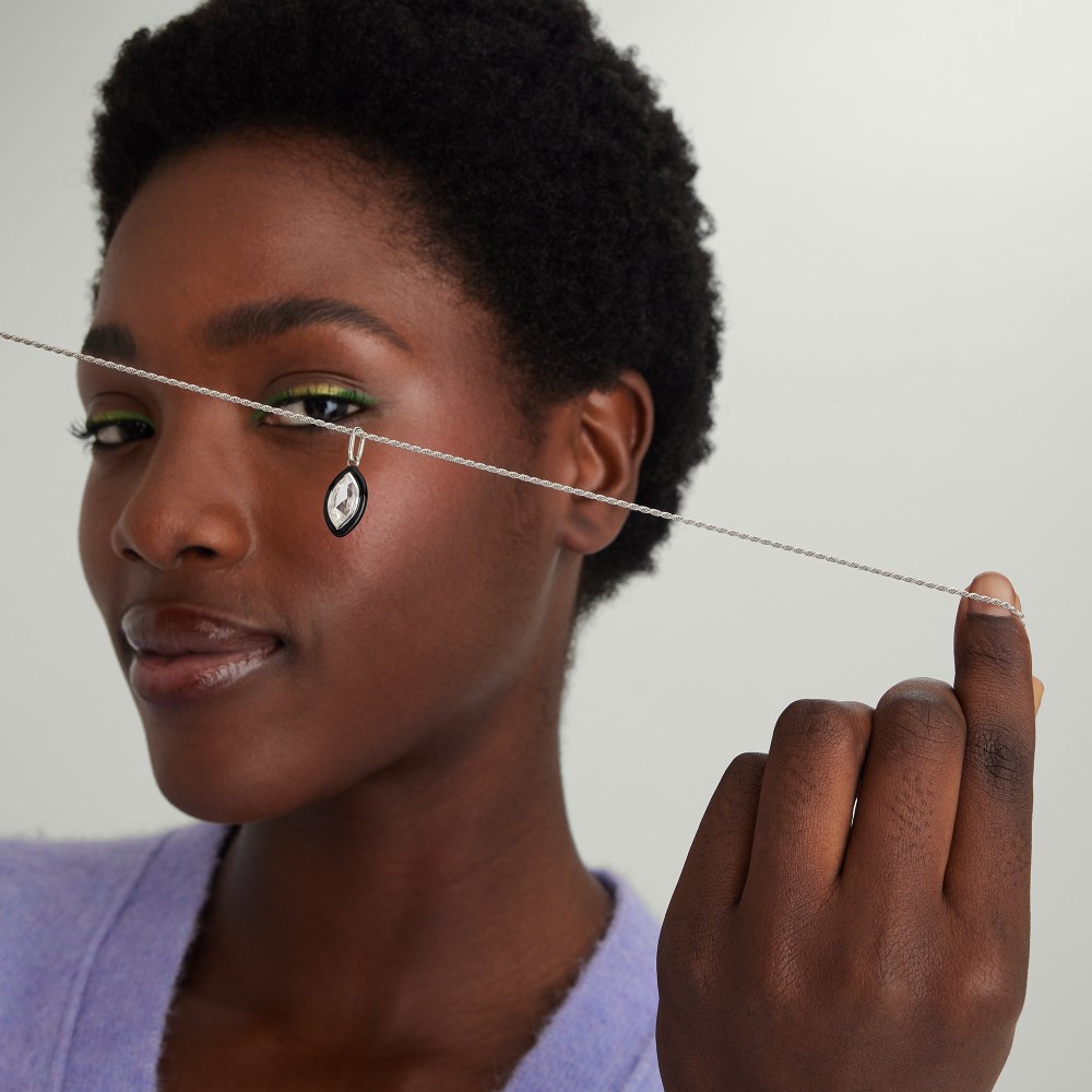 Mejuri Mosaic Enamel Marquise Pendant - Sterling Silver, Black Enamel