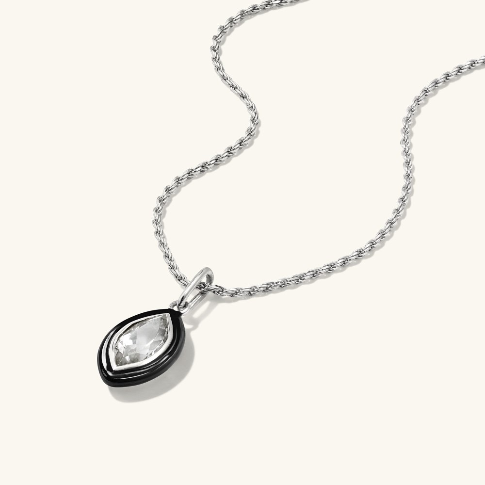 Mejuri Mosaic Enamel Marquise Pendant - Sterling Silver, Black Enamel
