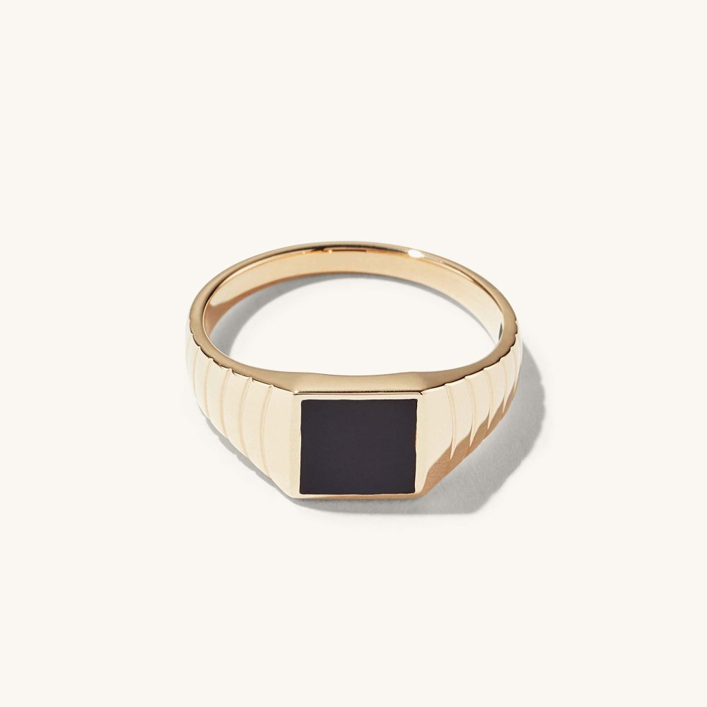 Mejuri Black Onyx Square Signet Ring - 14k Yellow Gold