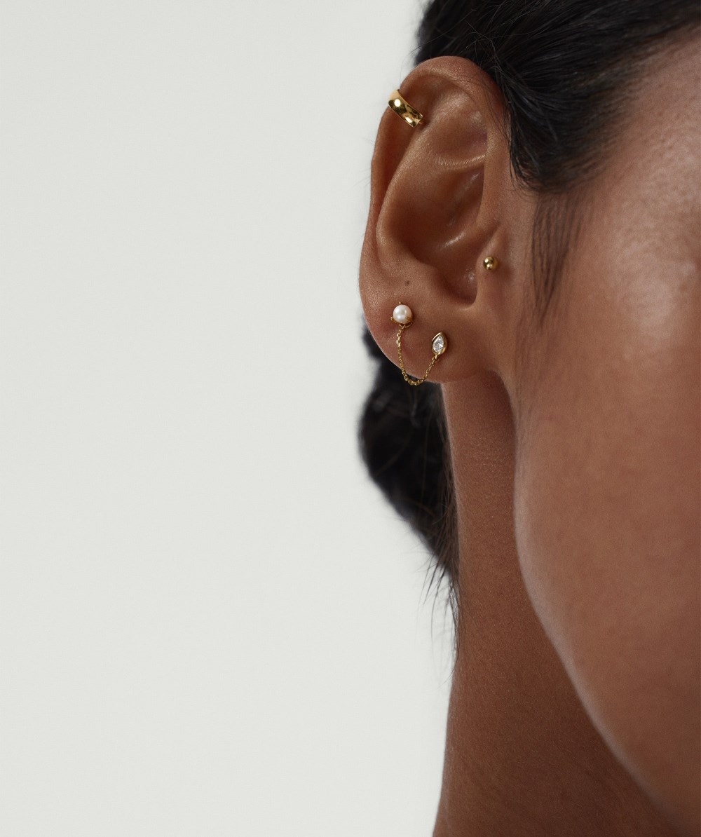 Mejuri Lab Grown Diamond Pear Chain Stud - 14k Yellow Gold