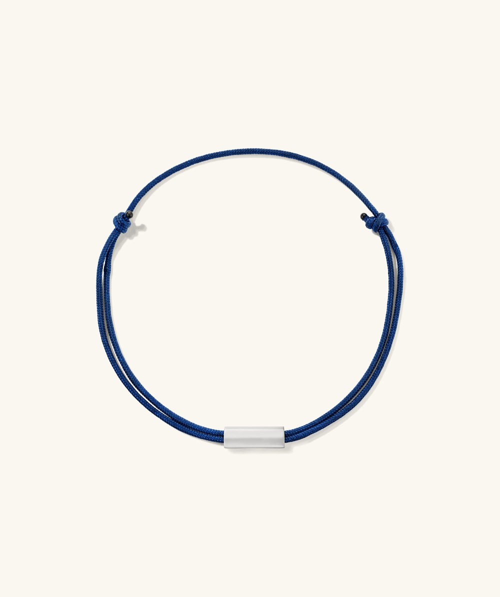 Mejuri Bar Cord Bracelet - Sterling Silver, Blue Cord