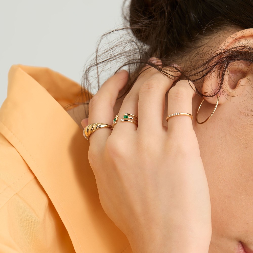 Mejuri Baguette Emerald Open Ring - 14k Yellow Gold