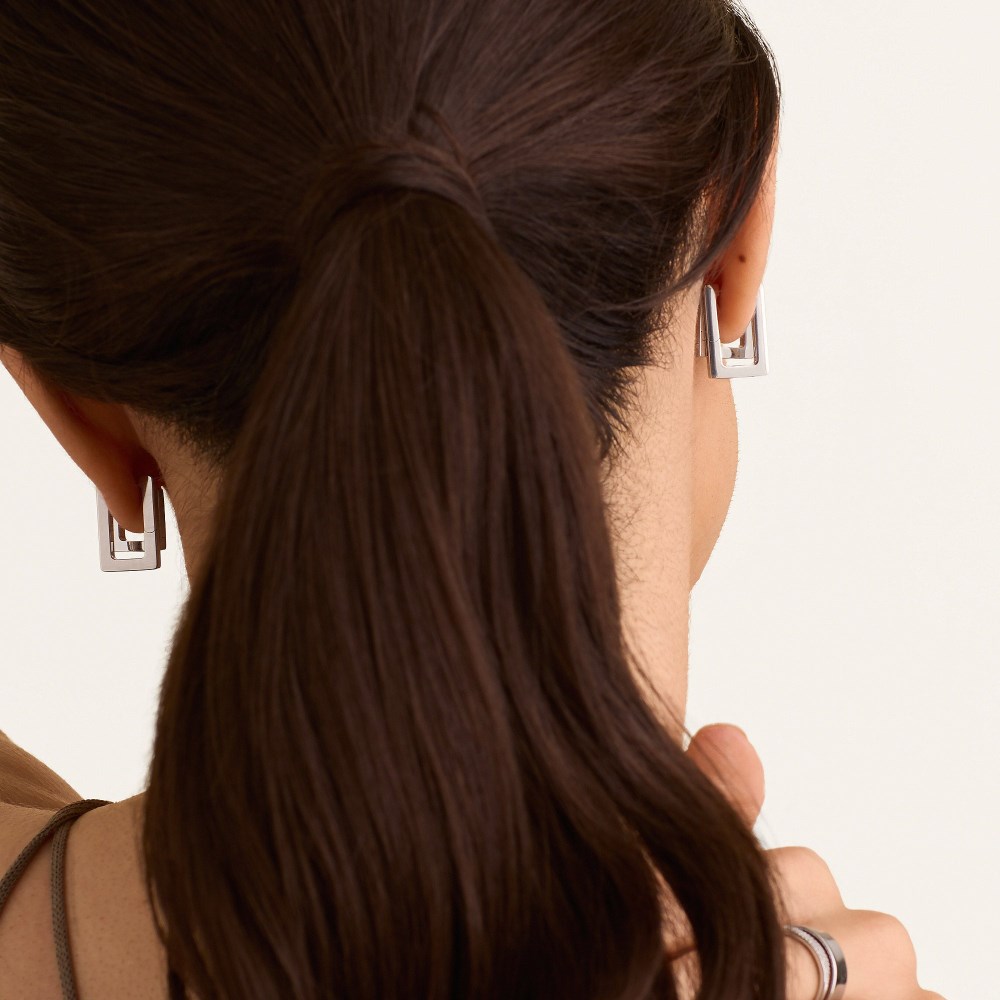 Mejuri Block Medium Hoops - Sterling Silver