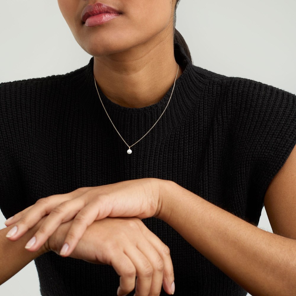 Mejuri Mini Pearl Pendant Necklace - Gold Vermeil