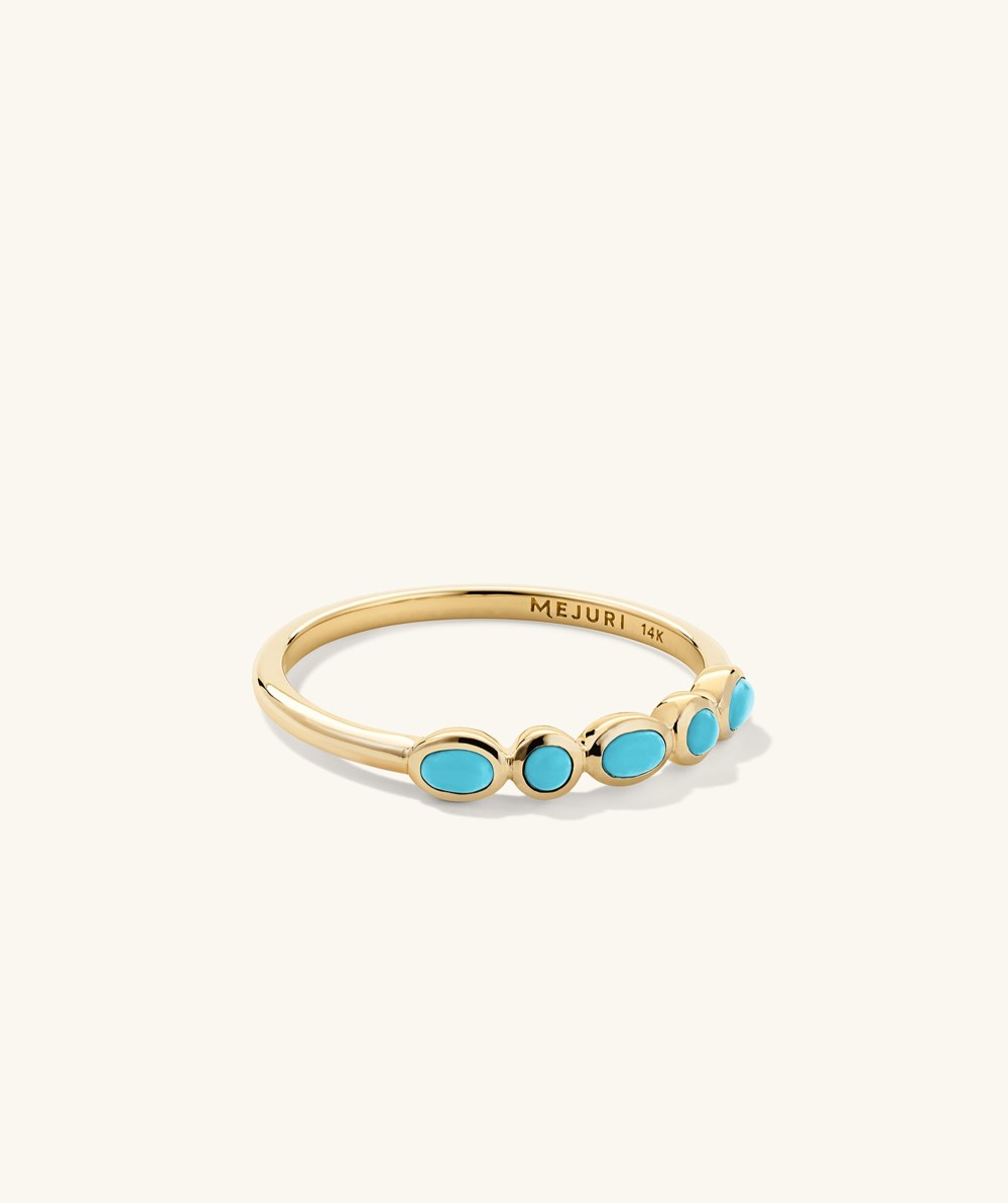 Mejuri Bezel Turquoise Half Eternity Ring - 14k Yellow Gold