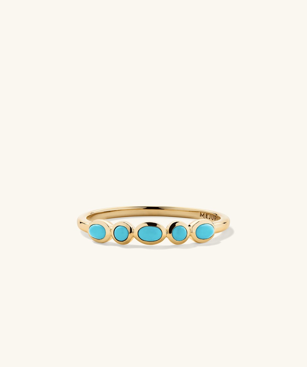 Mejuri Bezel Turquoise Half Eternity Ring - 14k Yellow Gold
