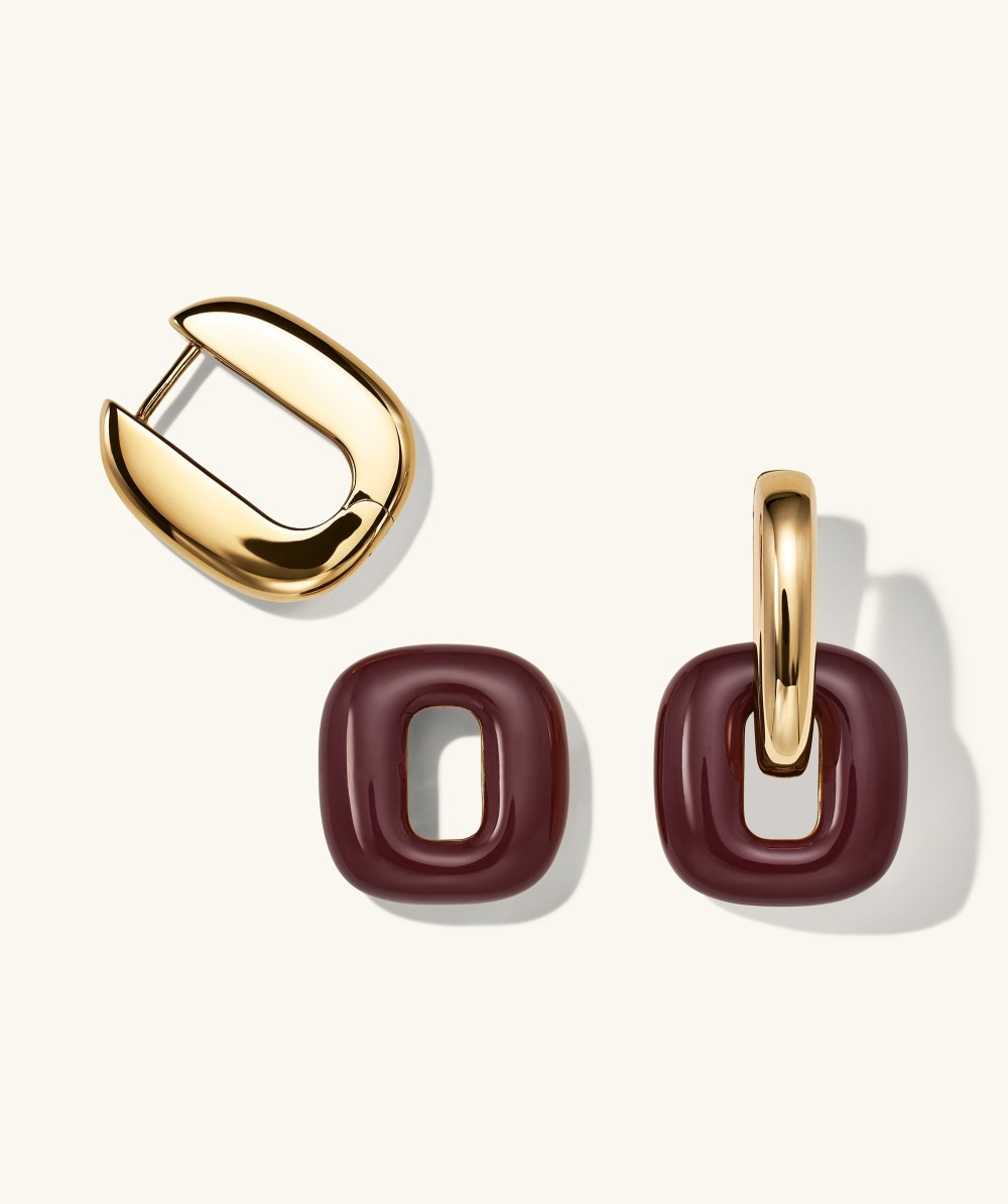Mejuri Stevie Hoops - Gold Vermeil, Burgundy Enamel
