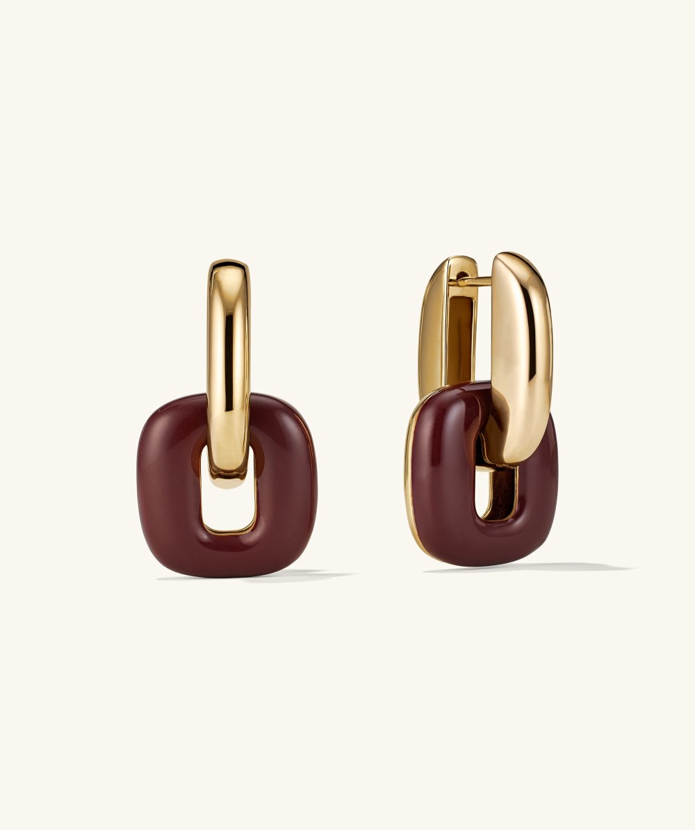 Mejuri Stevie Hoops - Gold Vermeil, Burgundy Enamel