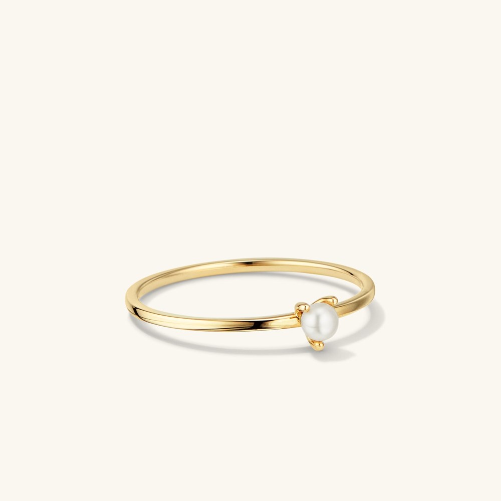 Mejuri Pearl Slim Stacker Ring - 14k Yellow Gold