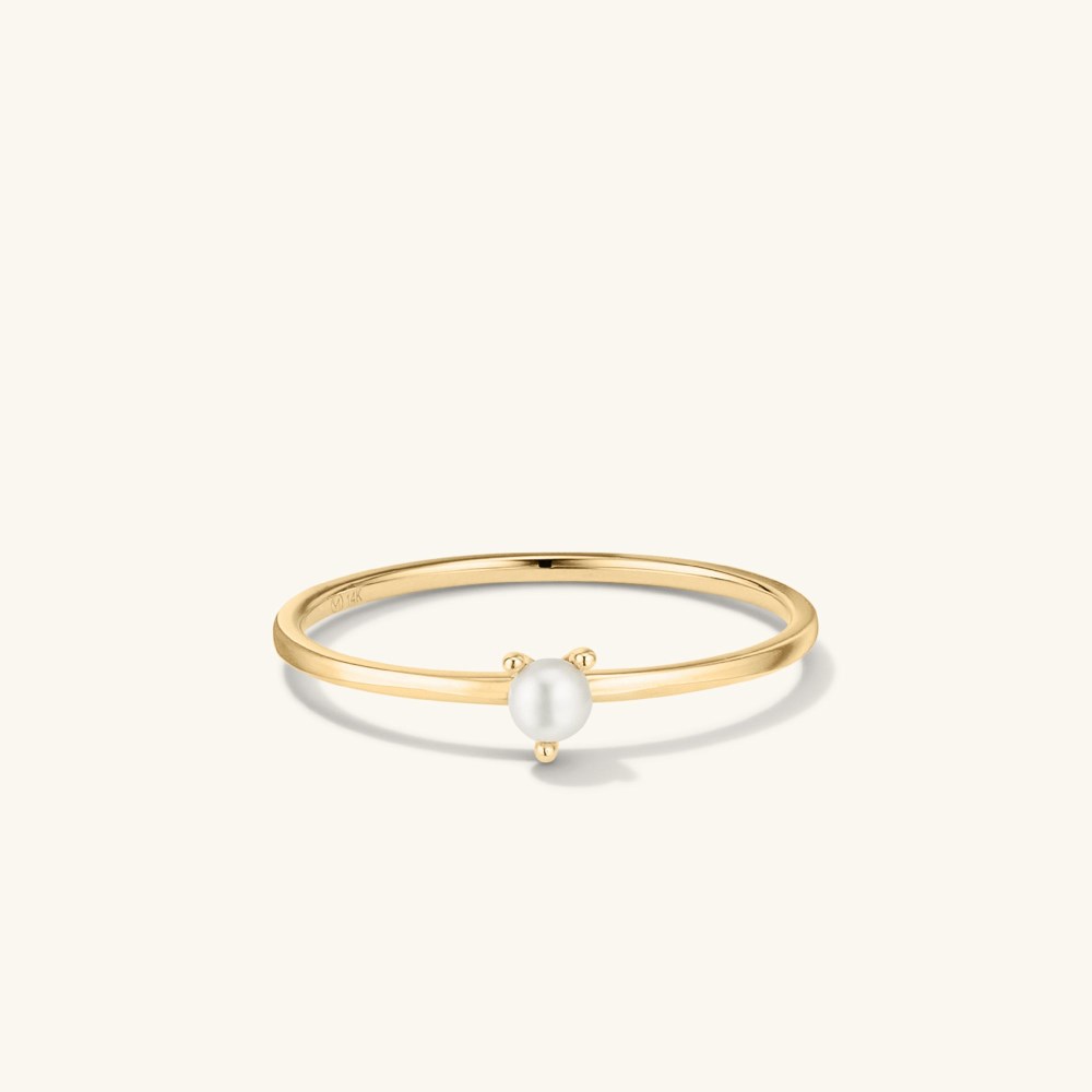 Mejuri Pearl Slim Stacker Ring - 14k Yellow Gold