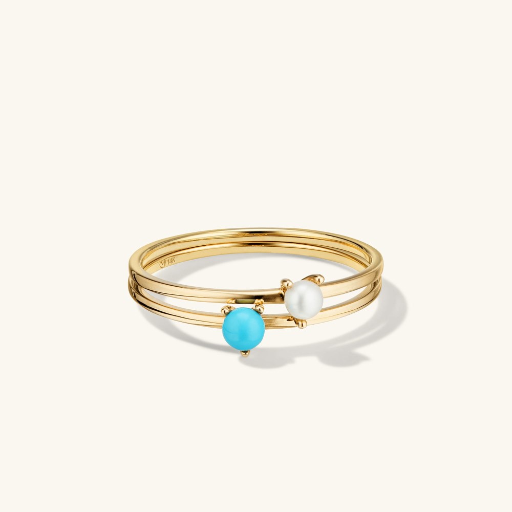 Mejuri Pearl Slim Stacker Ring - 14k Yellow Gold