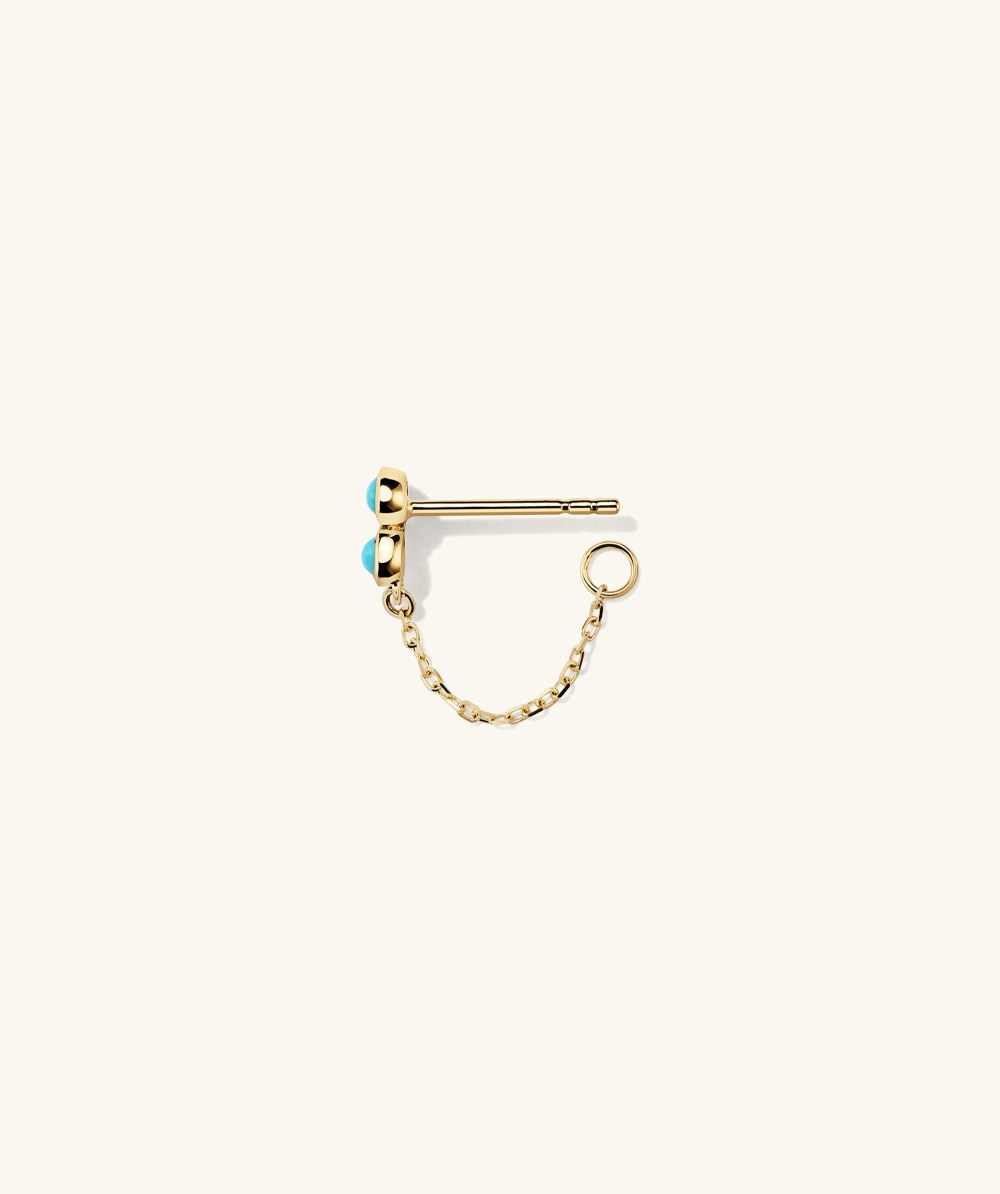 Mejuri Bezel Turquoise Chain Stud - 14k Yellow Gold