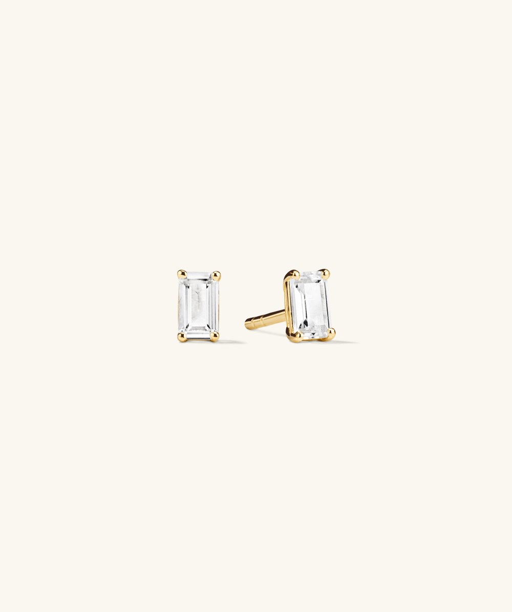 Mejuri Lab Grown Sapphire Emerald Cut Studs - Gold Vermeil