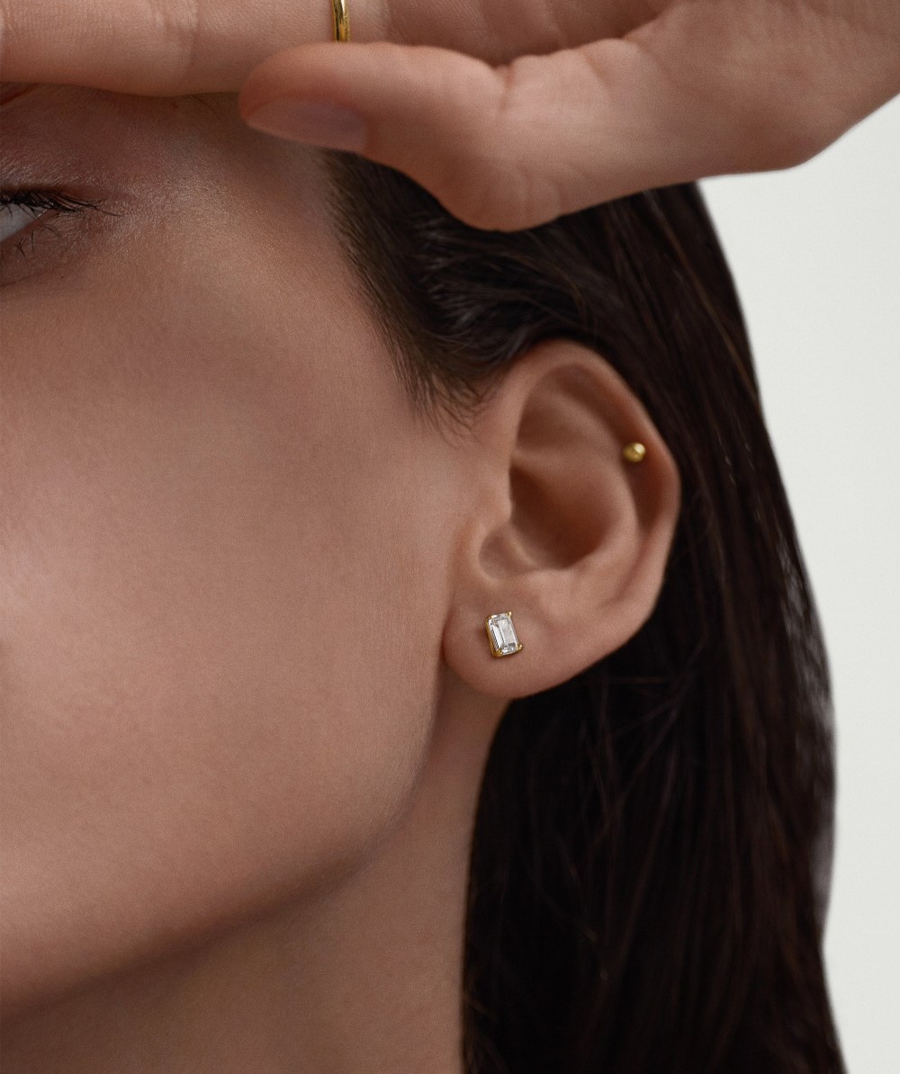 Mejuri Lab Grown Sapphire Emerald Cut Studs - Gold Vermeil