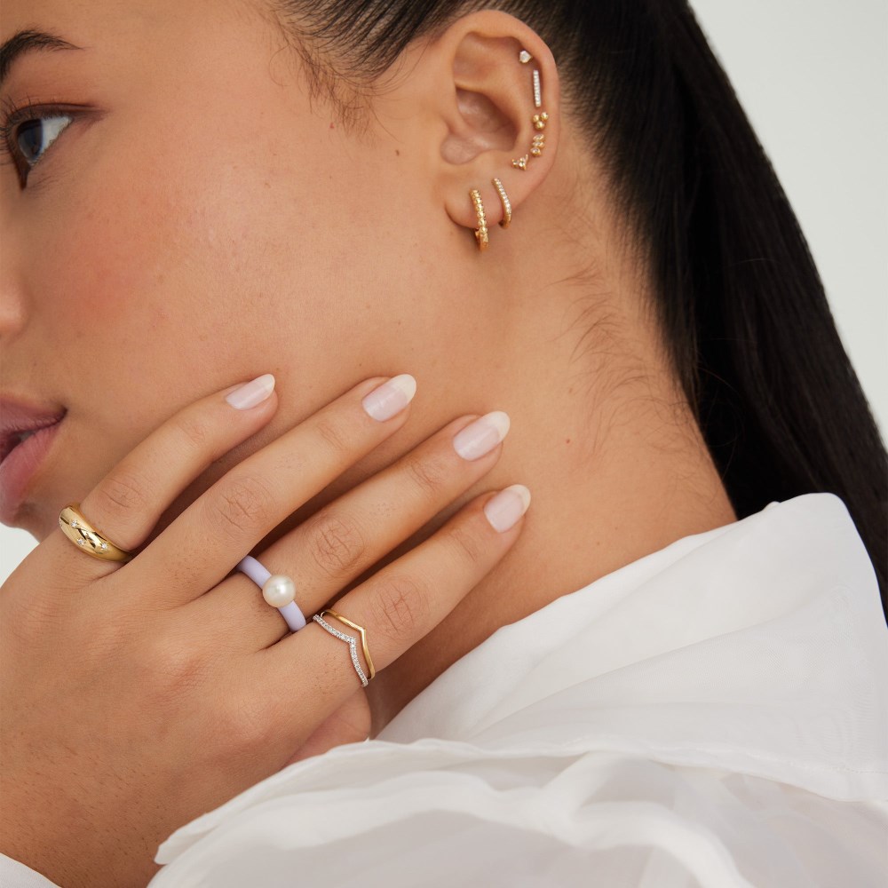 Mejuri Gumball Pearl Ring - Gold Vermeil, Lavender Enamel