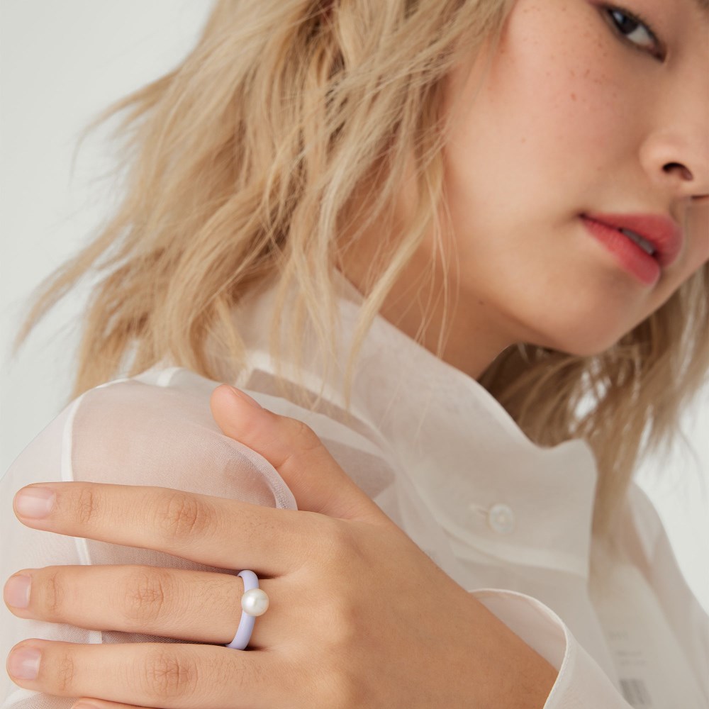 Mejuri Gumball Pearl Ring - Gold Vermeil, Lavender Enamel