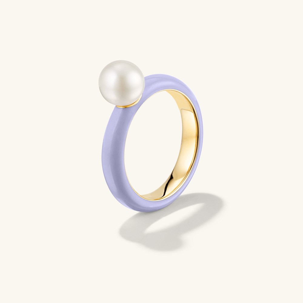 Mejuri Gumball Pearl Ring - Gold Vermeil, Lavender Enamel