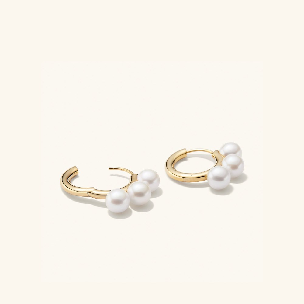 Mejuri Bold Pearl Trio Hoop Earrings - Gold Vermeil