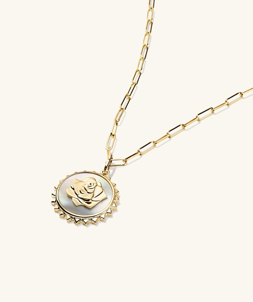 Mejuri Strength: Rose Pearl Coin Charm Pendant - 14k Yellow Gold