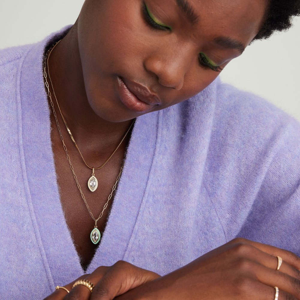 Mejuri Mosaic Enamel Marquise Pendant - Gold Vermeil, Cream Enamel