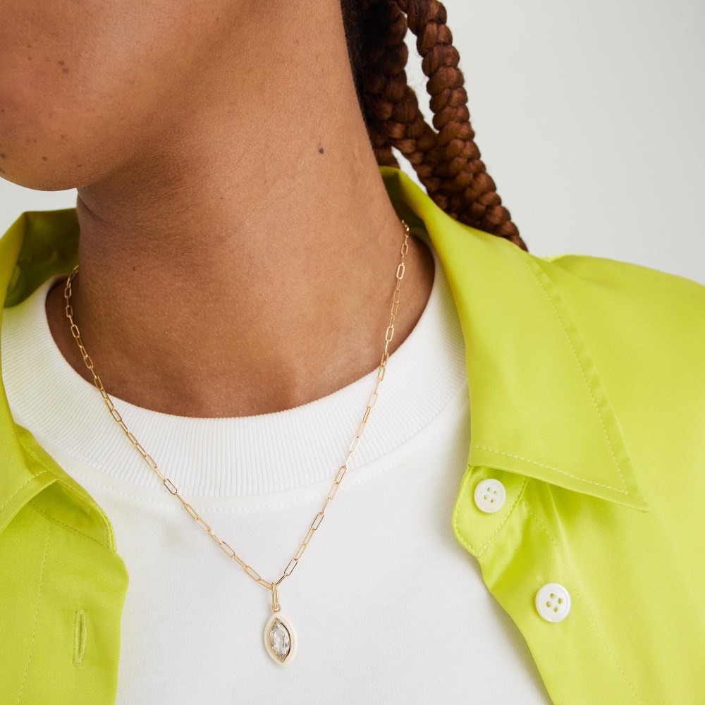 Mejuri Mosaic Enamel Marquise Pendant - Gold Vermeil, Cream Enamel