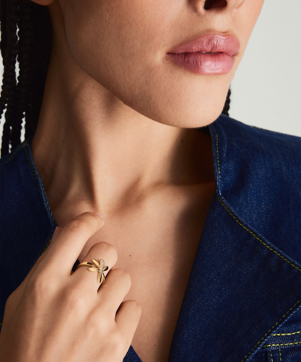 Mejuri Pressed Flower Pavé Diamond Wrap Ring - 14k Yellow Gold