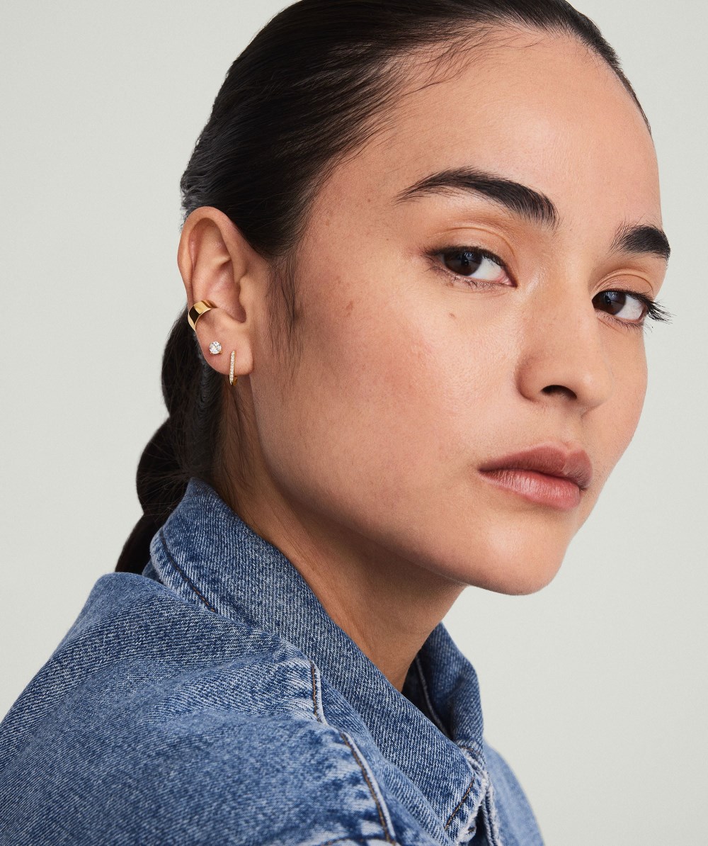 Mejuri Pavé Diamond Huggie U Hoops - 14k Yellow Gold