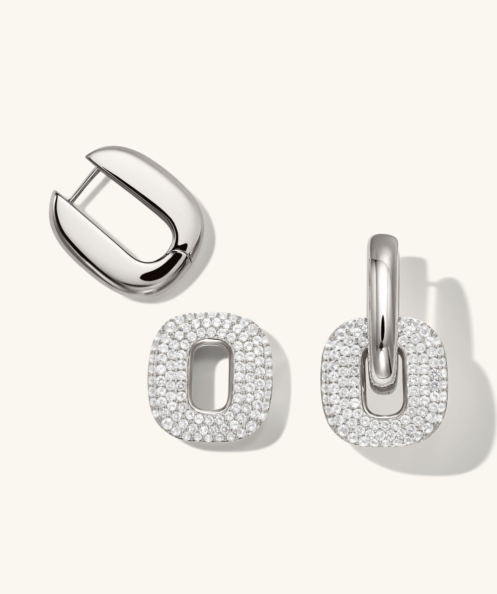 Mejuri Stevie Hoops - Sterling Silver, White Topaz