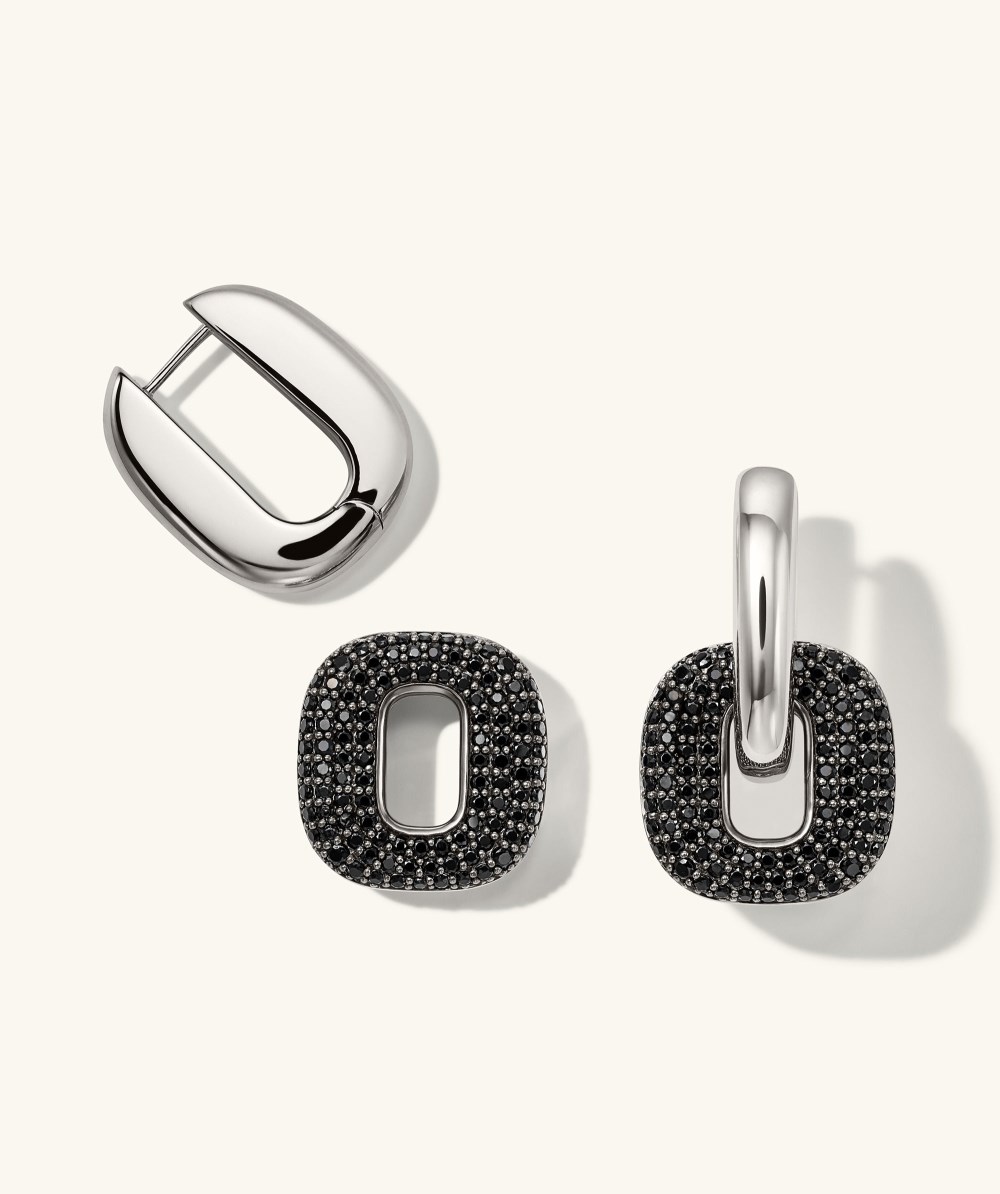 Mejuri Stevie Hoops - Sterling Silver, Black Spinel