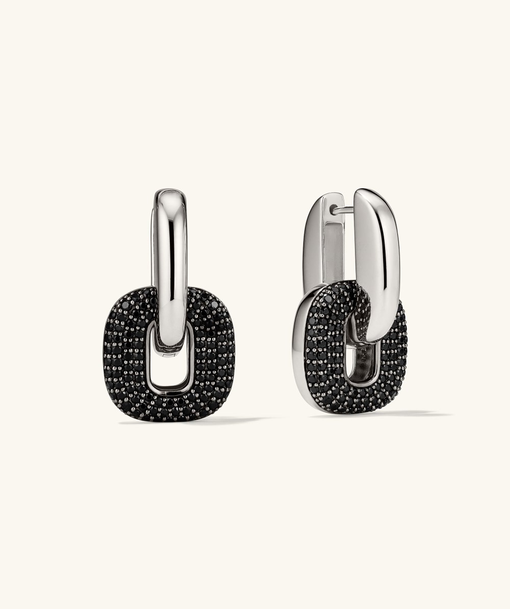 Mejuri Stevie Hoops - Sterling Silver, Black Spinel